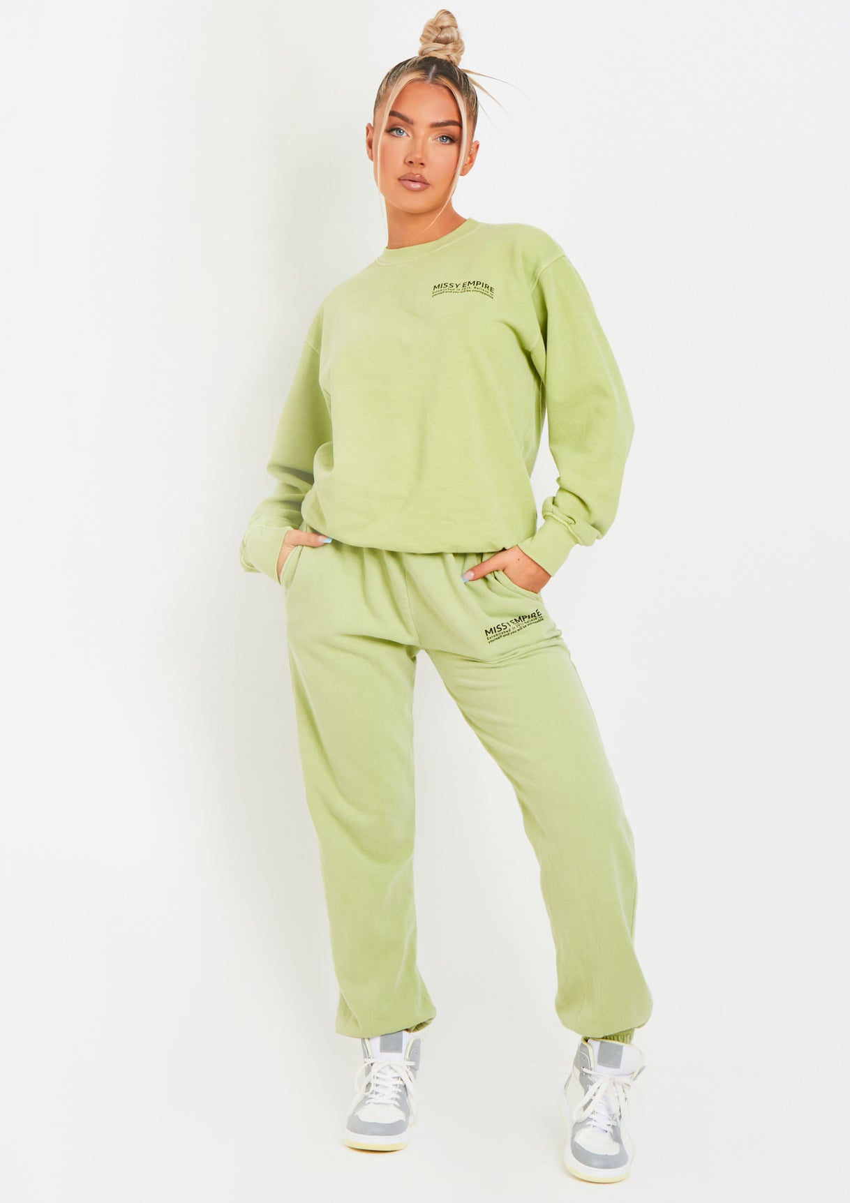 Alesha Lime Missy Empire Text Oversized Sweatshirt