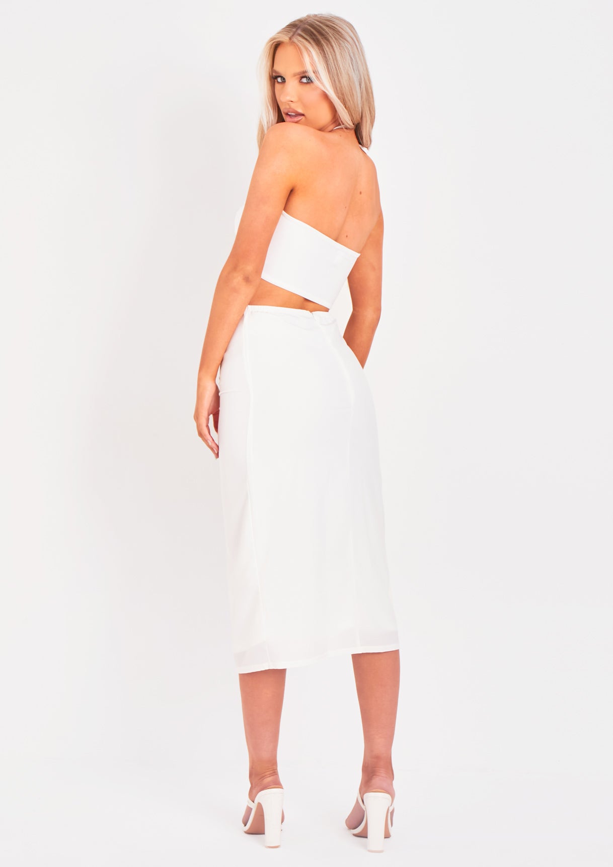 Brogan Ivory Ruched Side Split Midi Skirt