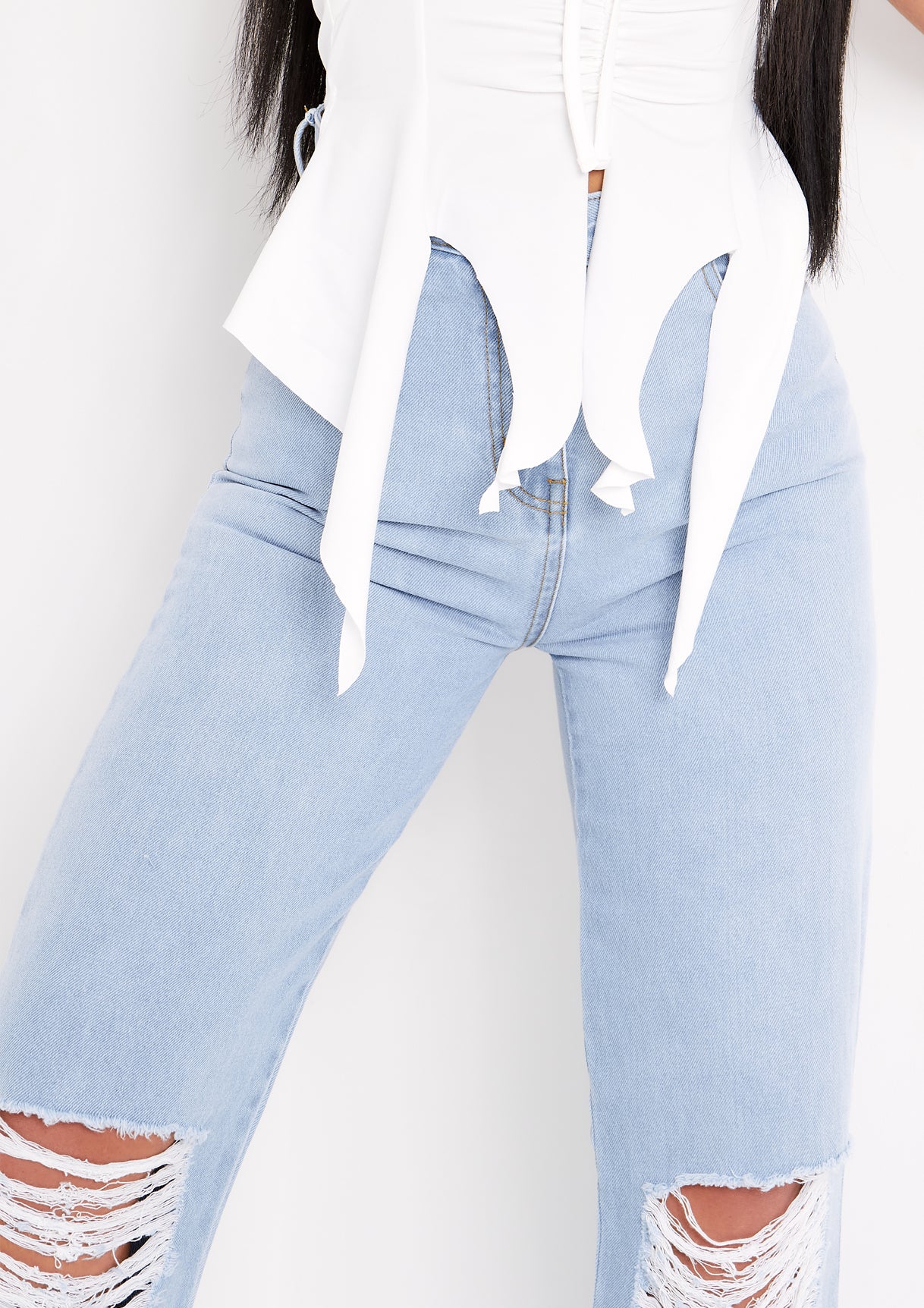 Justine Light Blue Wash Wide Leg Ripped Denim Jeans