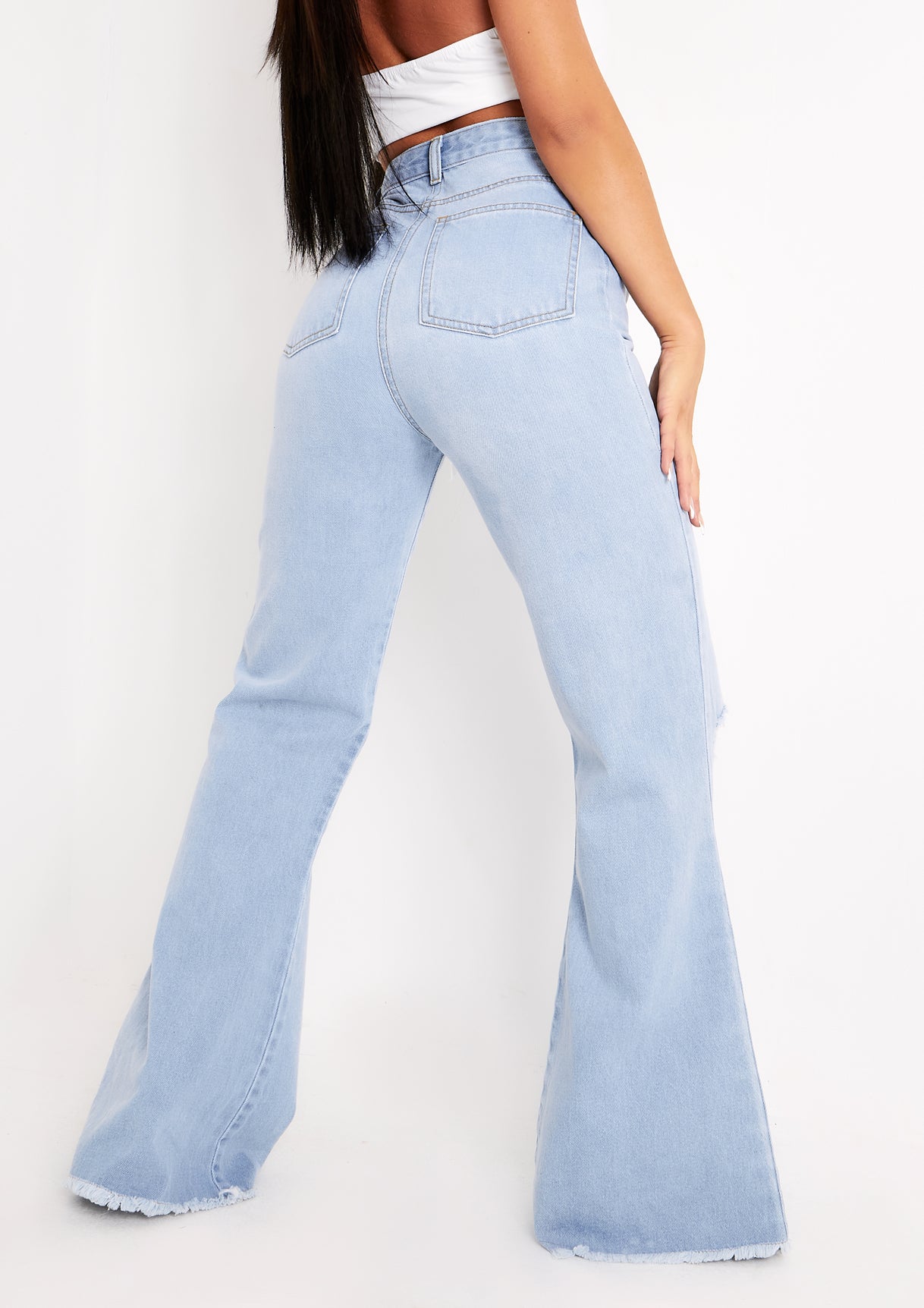 Justine Light Blue Wash Wide Leg Ripped Denim Jeans