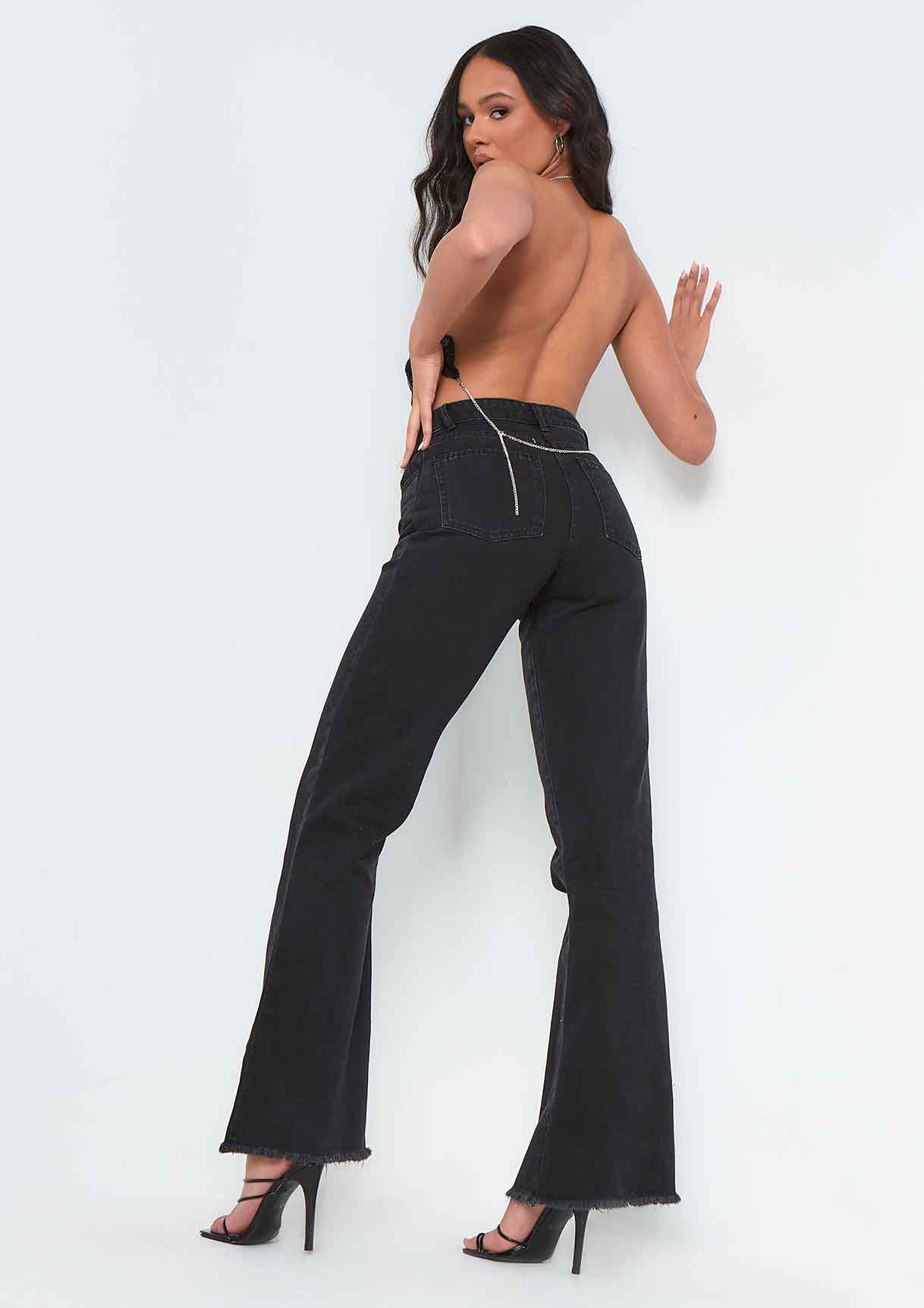 Anica Black Wash High Waisted Flare Leg Jeans