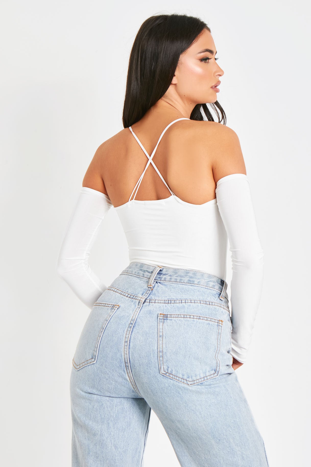 Brooklyn White Slinky Cross Over Bodysuit