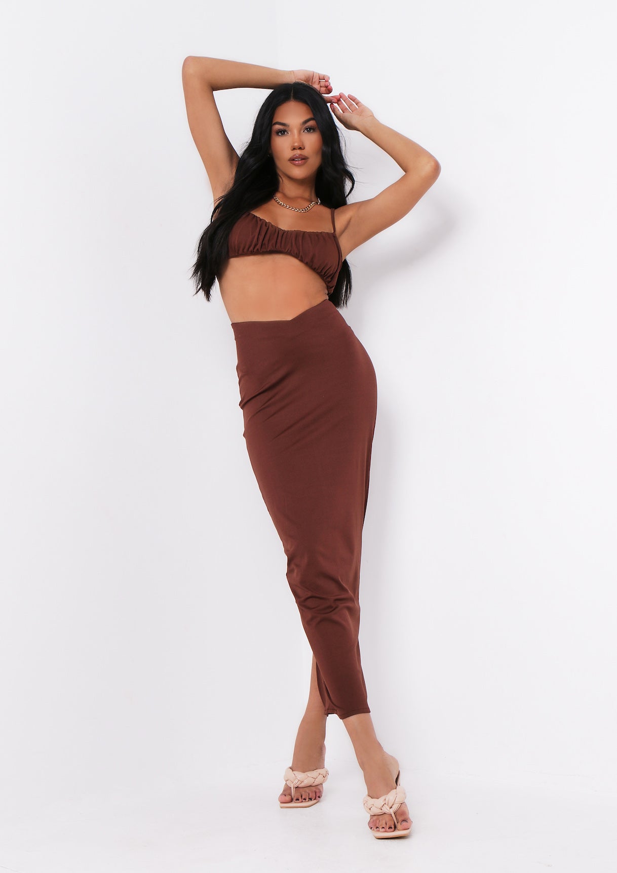 Dulcie Chocolate High Waisted Co-ord Maxi Skirt