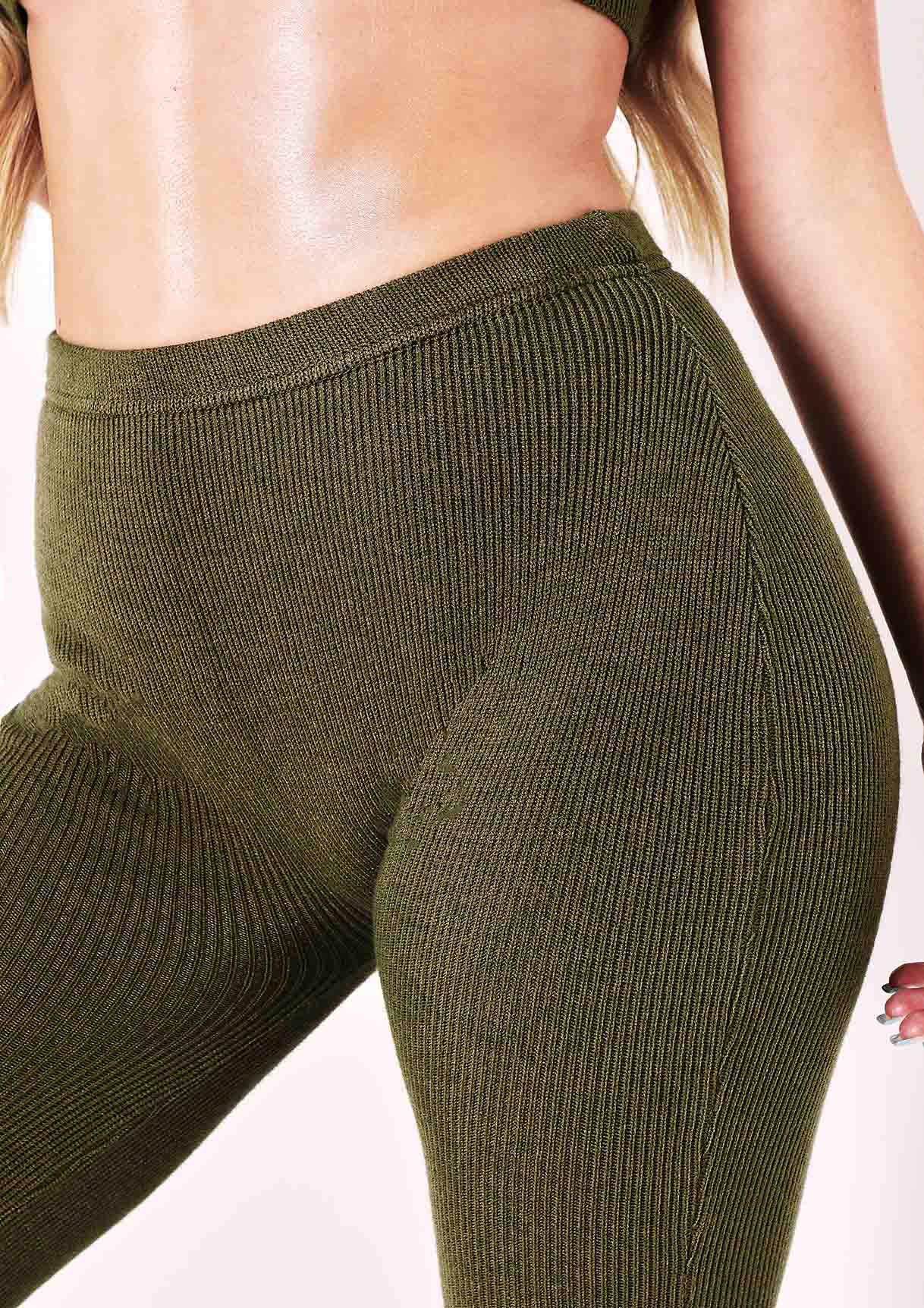 Lyla Olive Knitted Ribbed Leggings