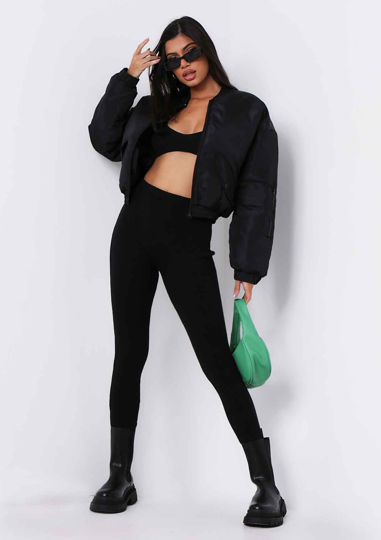 Josie Black Cropped Bomber Coat