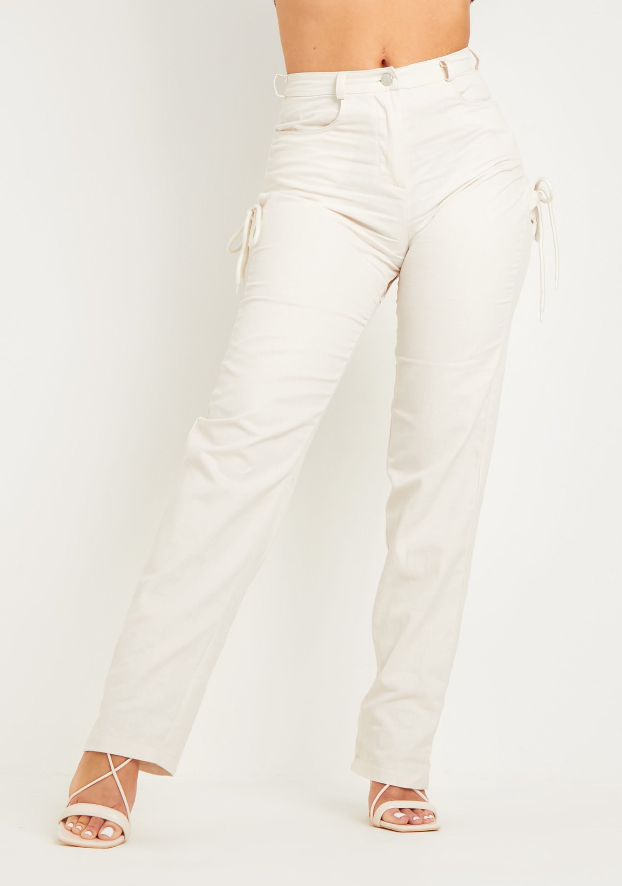 Jazlyn Sand Lace Up Straight Leg Trousers