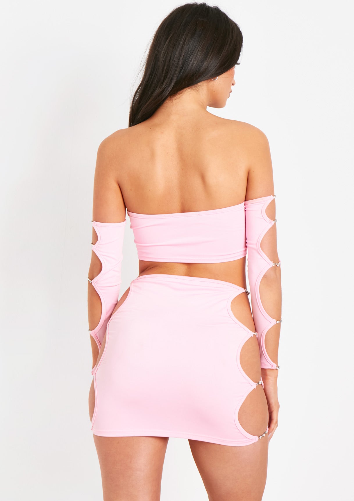 Immie Pink Jewel Crop Top Cut Out With Separate Sleeves