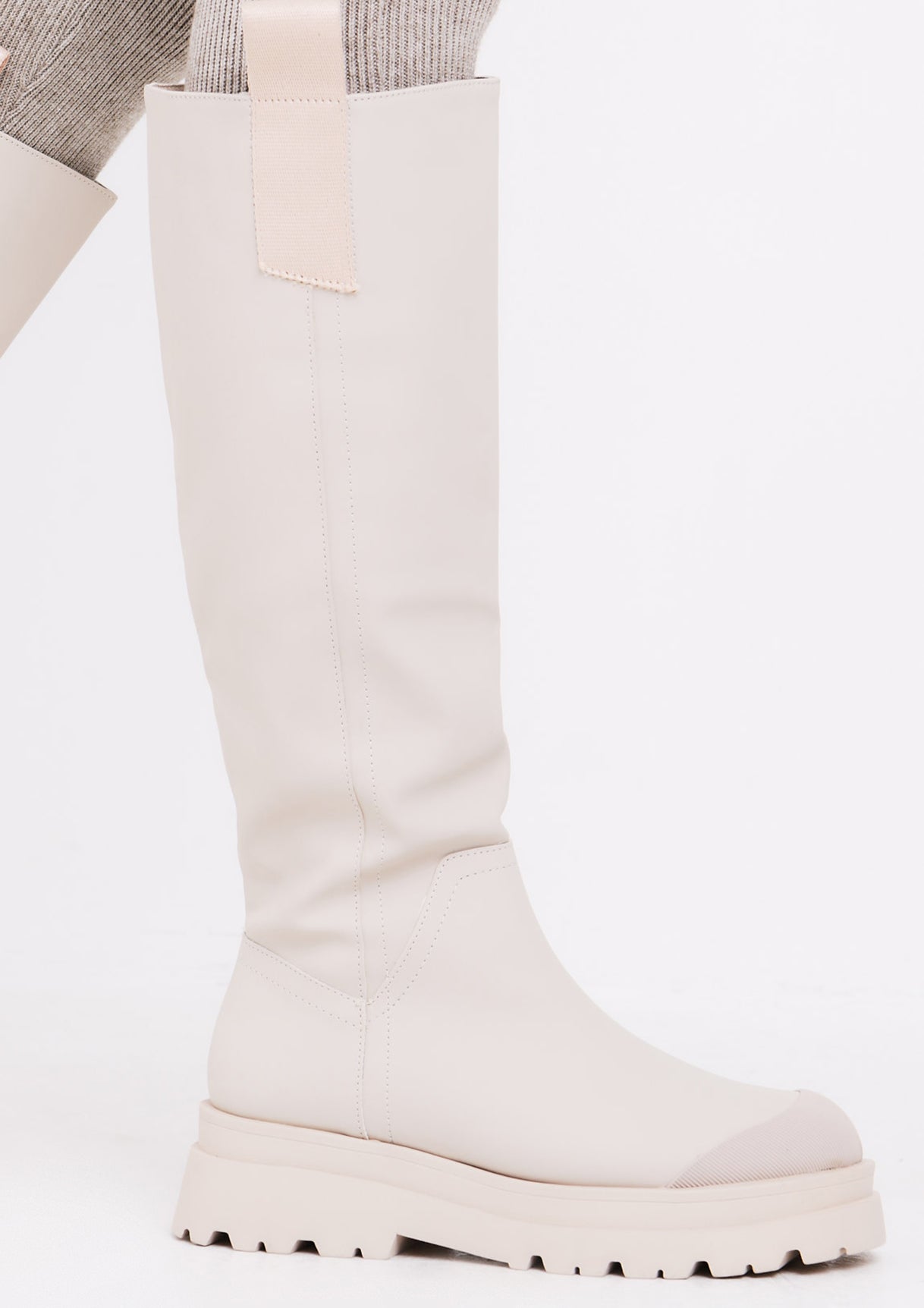 Beth Beige Knee High Wellie Boots