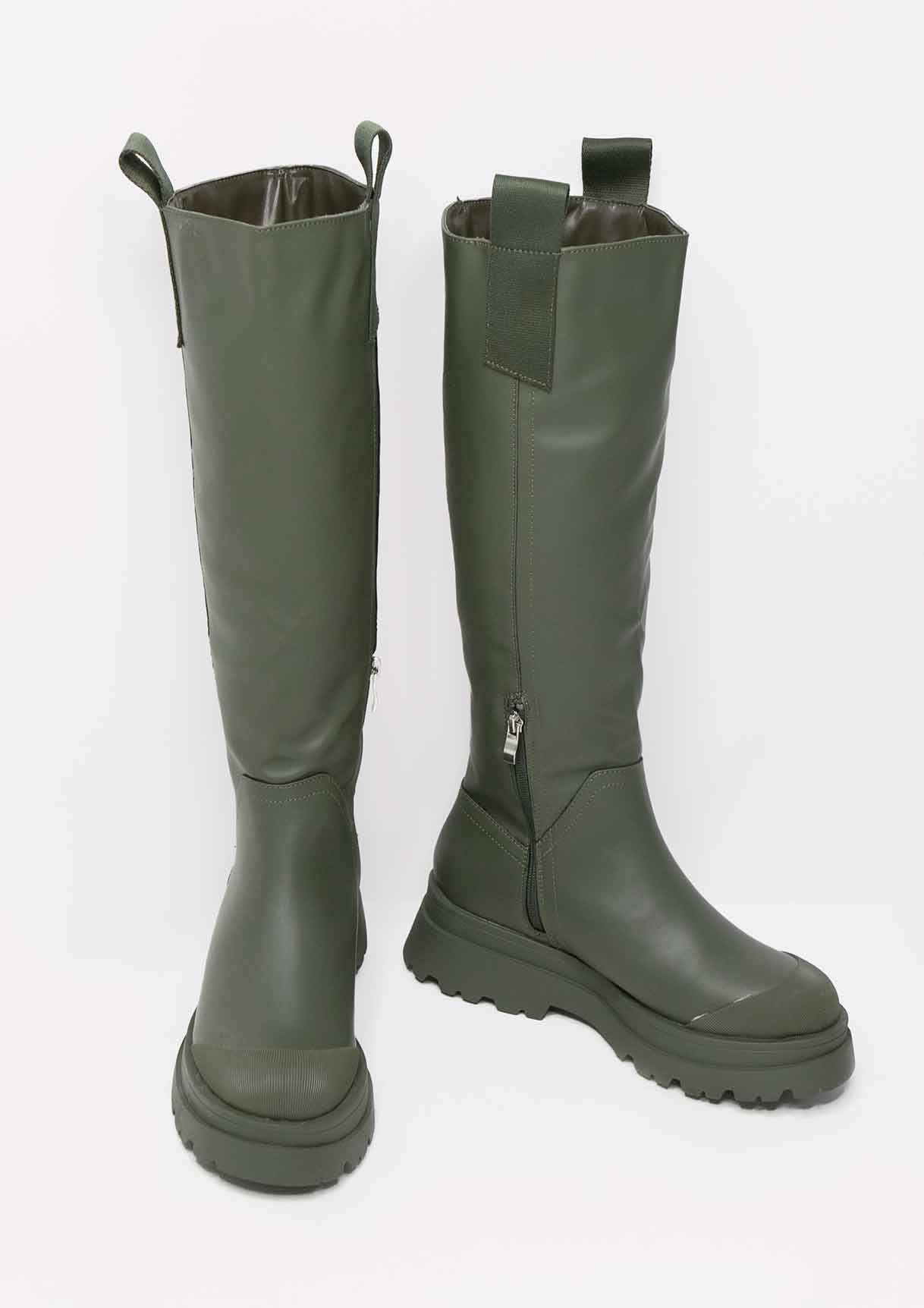 Beth Khaki Knee High Wellie Boots