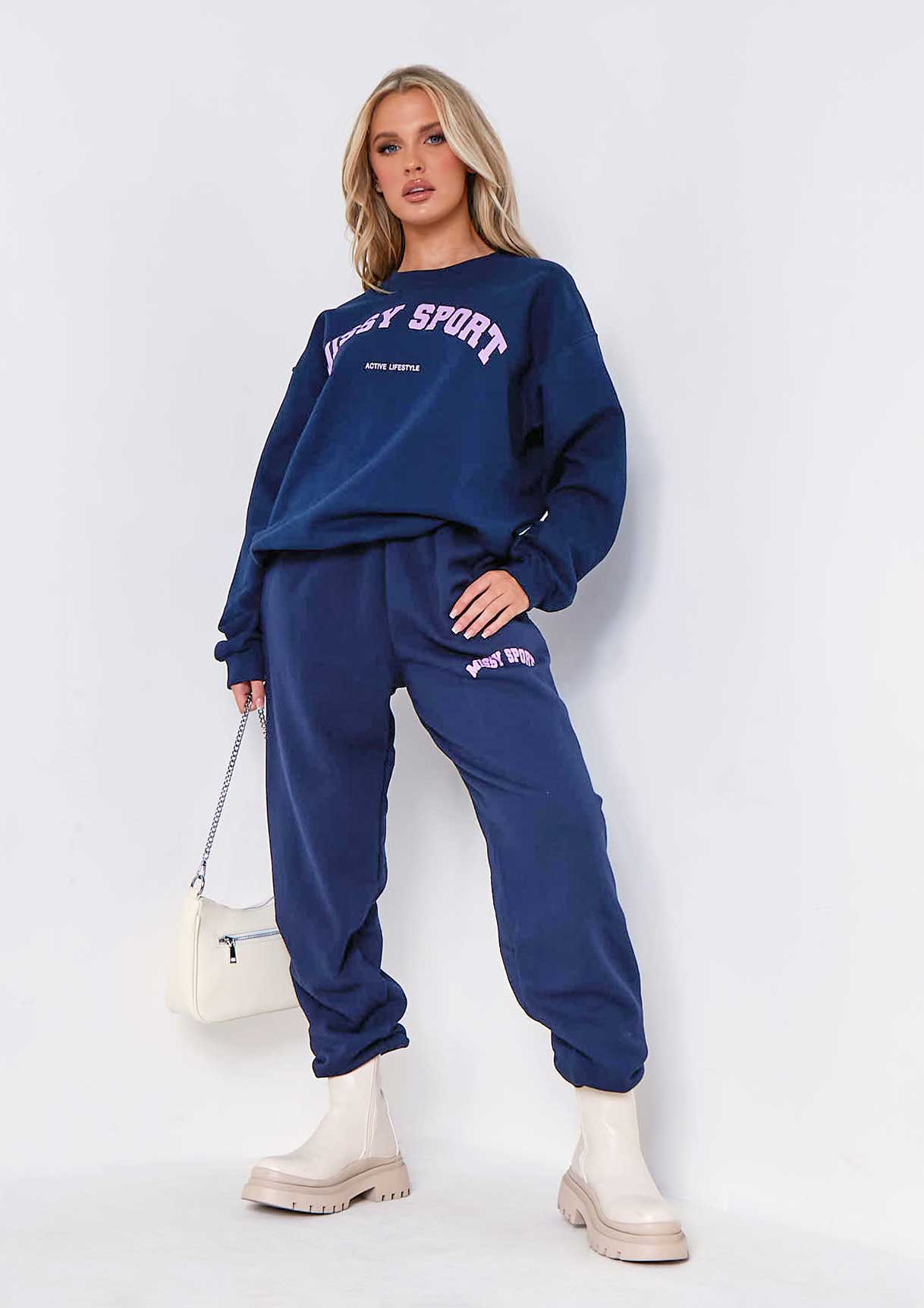 Bethan Navy Missy Sport Slogan Sweatshirt Co-ord