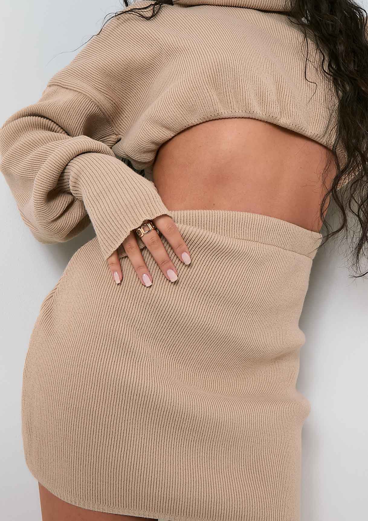 Brylee Beige Cropped Knitted Jumper Co-ord