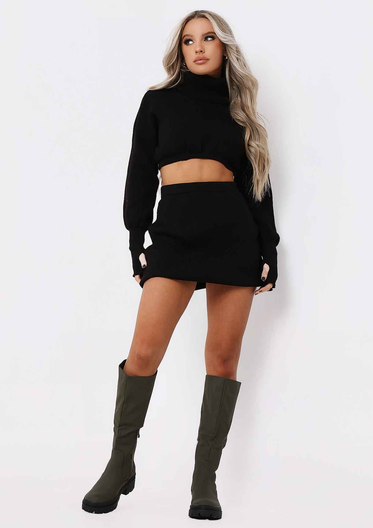 Brylee Black Cropped Knitted Jumper Co-ord