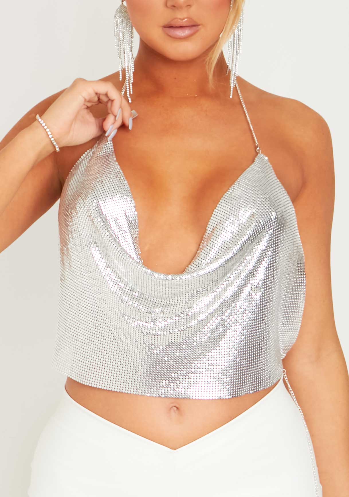 Macie Silver Chain Mail Crop Top