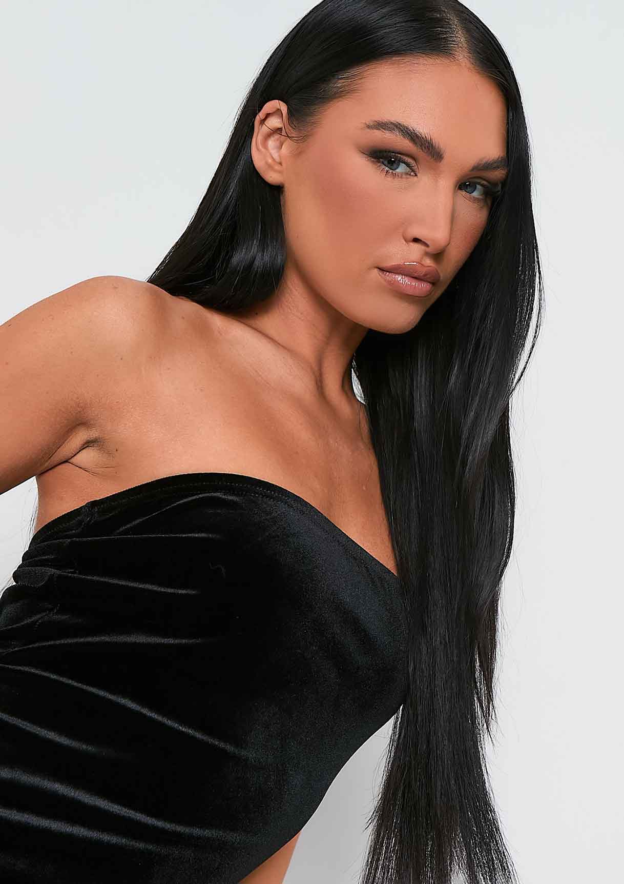 Kimberly Black Bandeau Velour Mini Dress