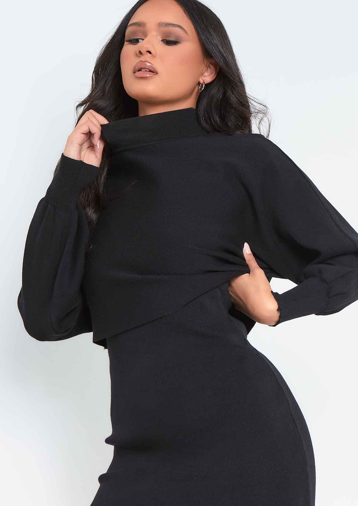 Leah Black Knitted Dress and Jumper Co Ord set