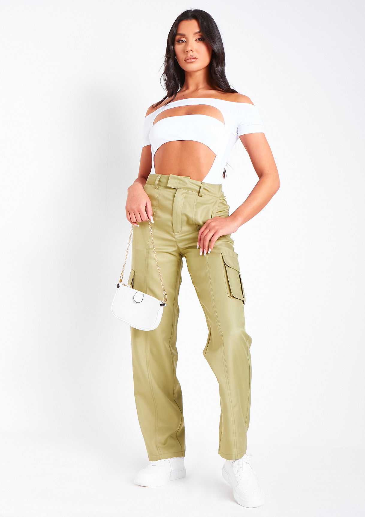 Kara Olive High Rise Cargo Pants