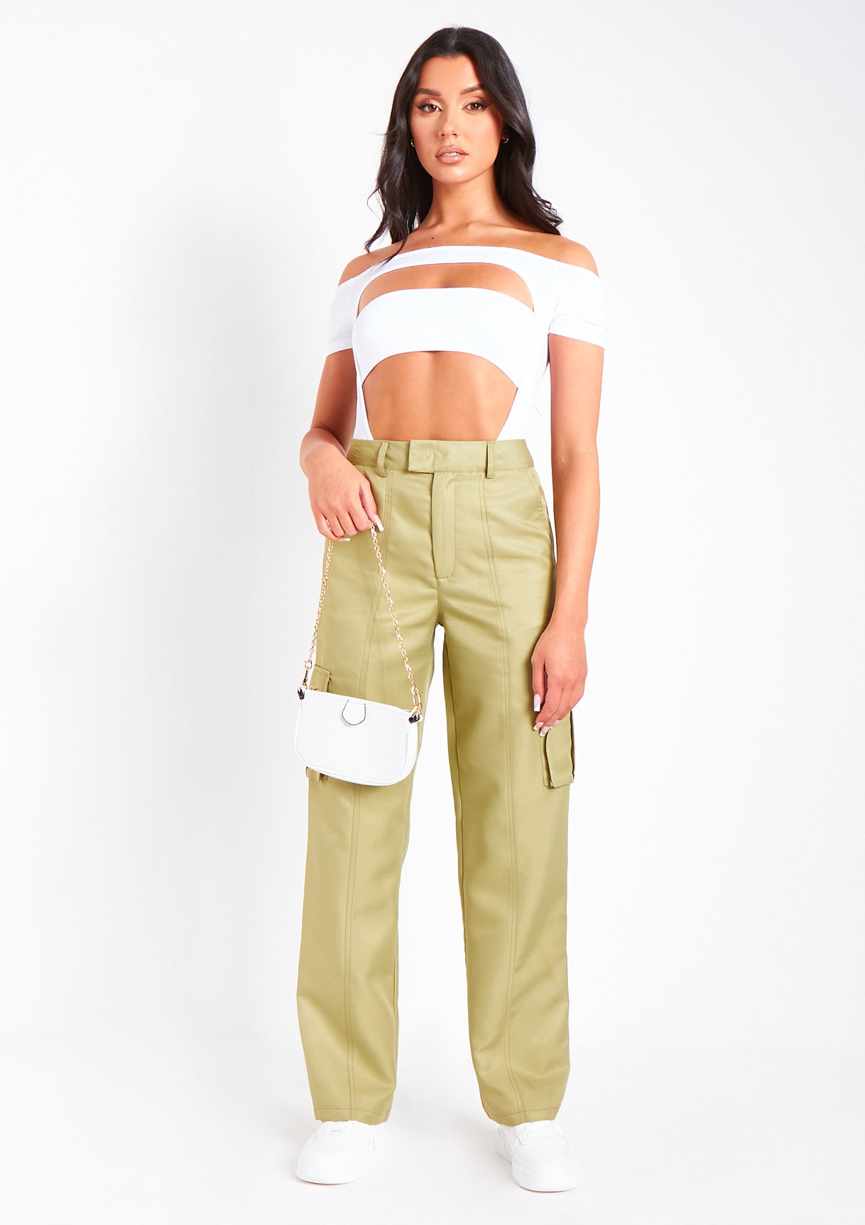 Kara Olive High Rise Cargo Pants