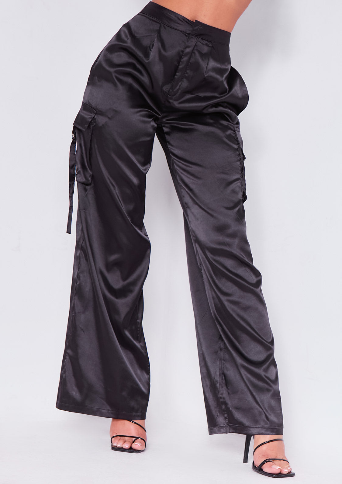 Alicia Black Satin Cargo Trouser