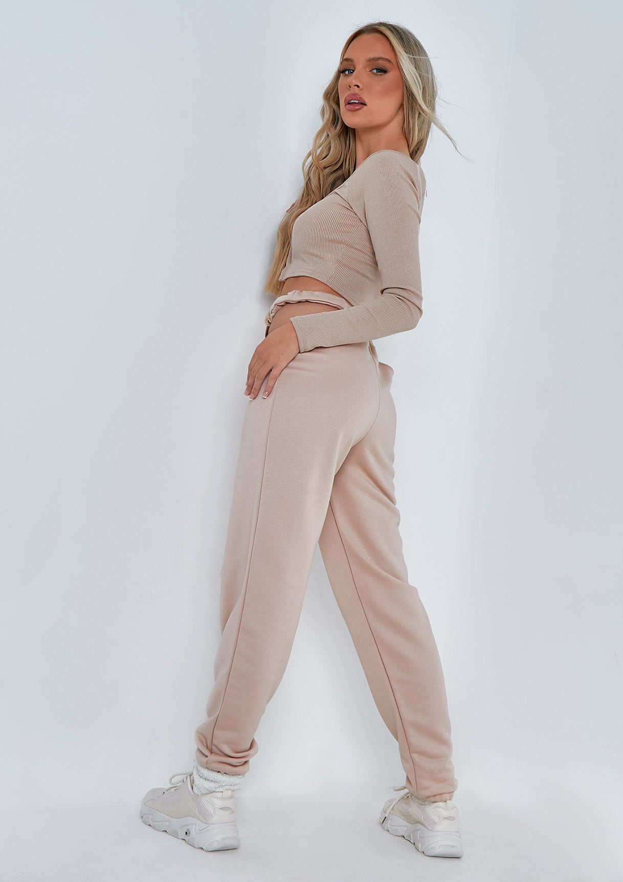 Marcella Beige Cut Out Waist Loop Back Jogger