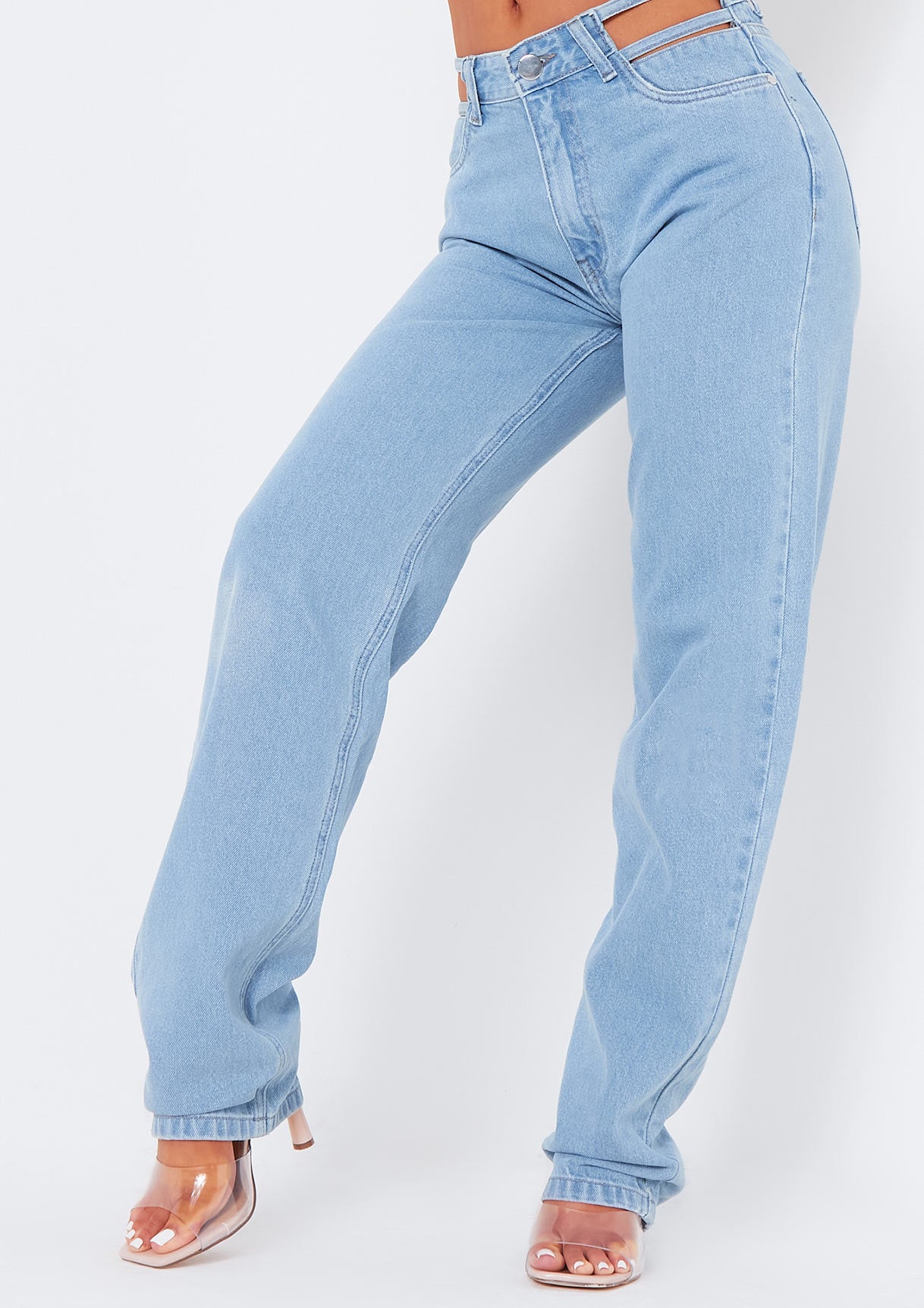 Joelle Light Wash Cut Out Detail Straight Leg Jeans