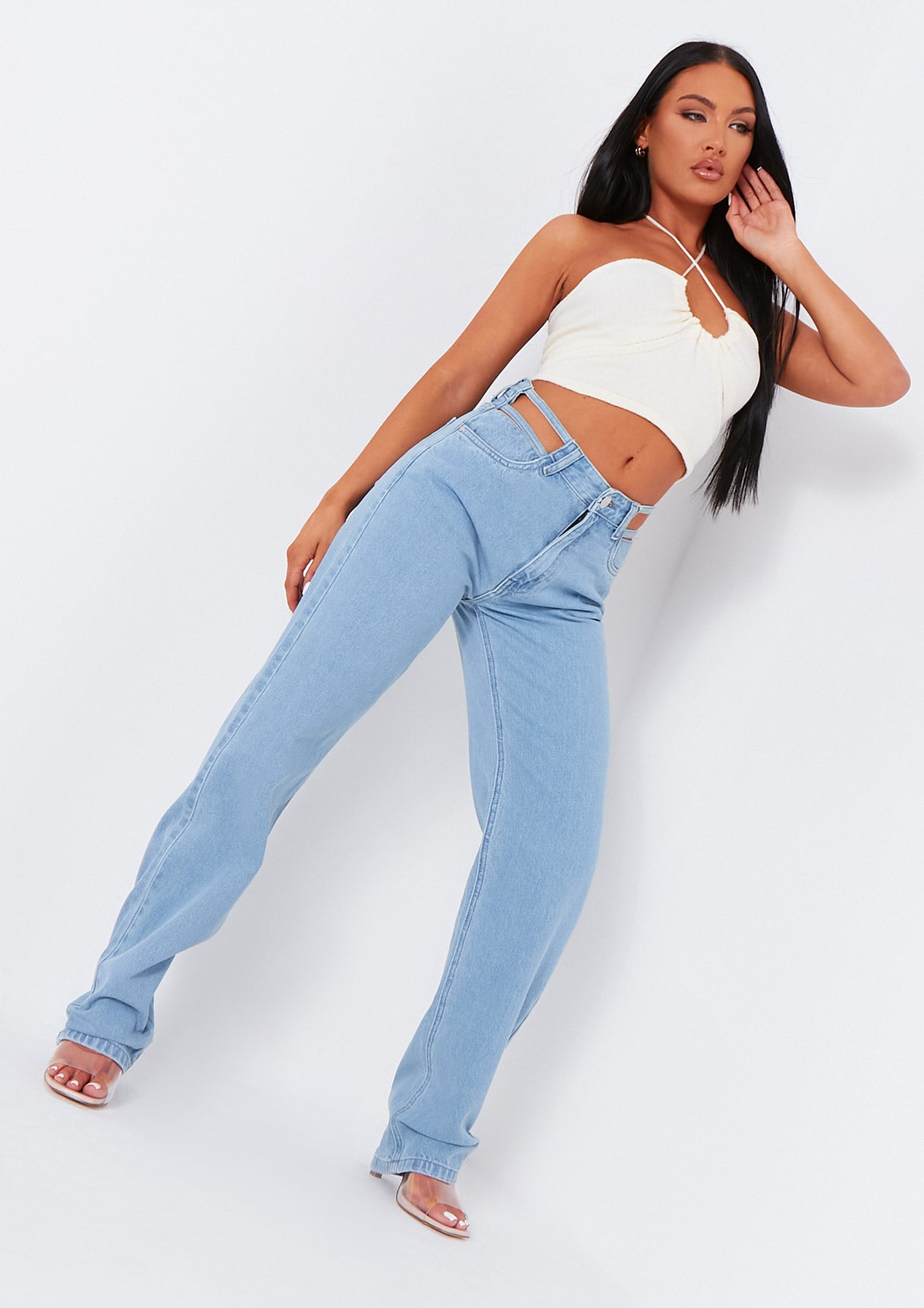 Joelle Light Wash Cut Out Detail Straight Leg Jeans