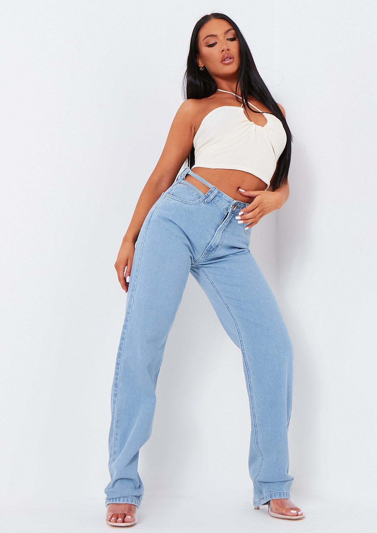 Joelle Light Wash Cut Out Detail Straight Leg Jeans