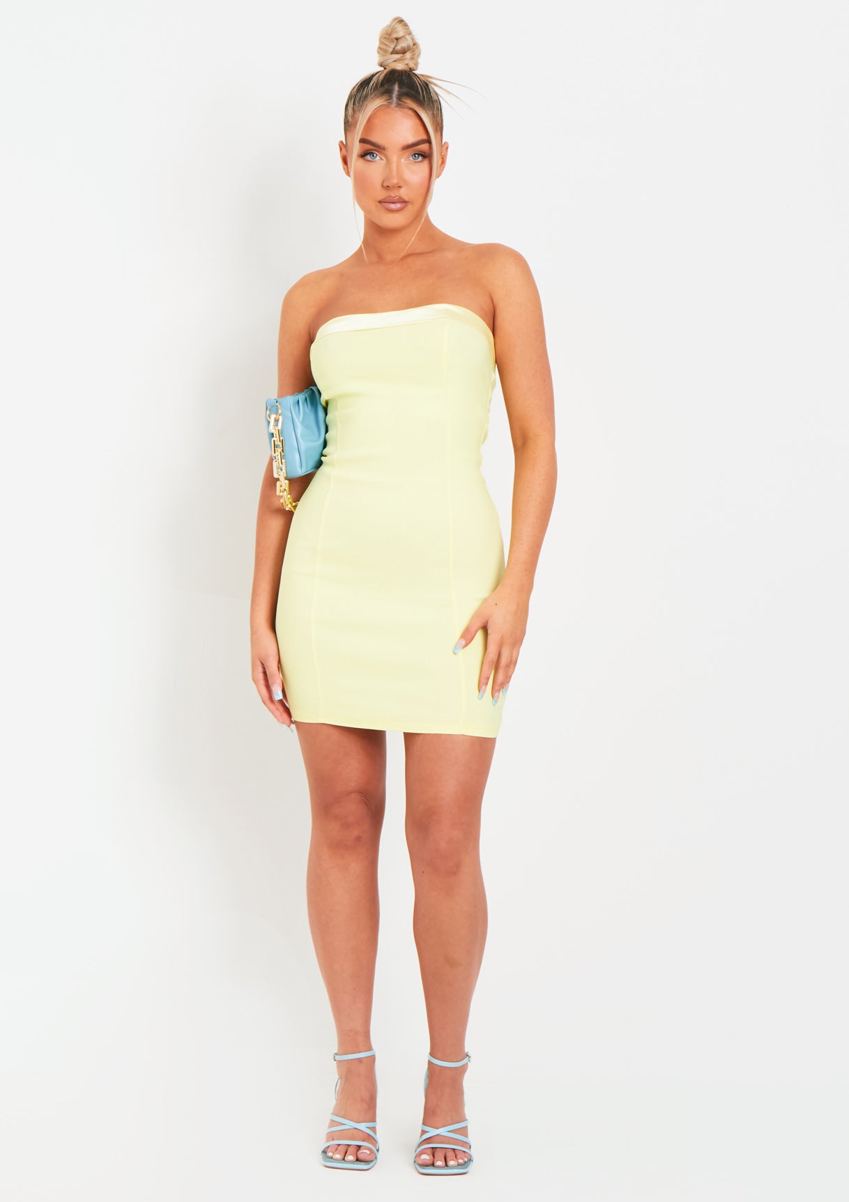 Lorena Lemon Satin Trim Bandeau Mini Dress