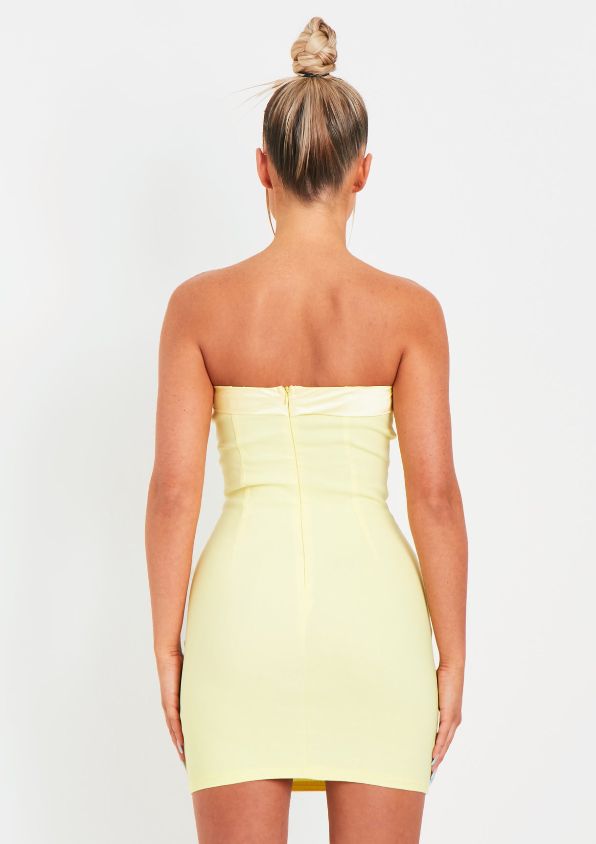 Lorena Lemon Satin Trim Bandeau Mini Dress