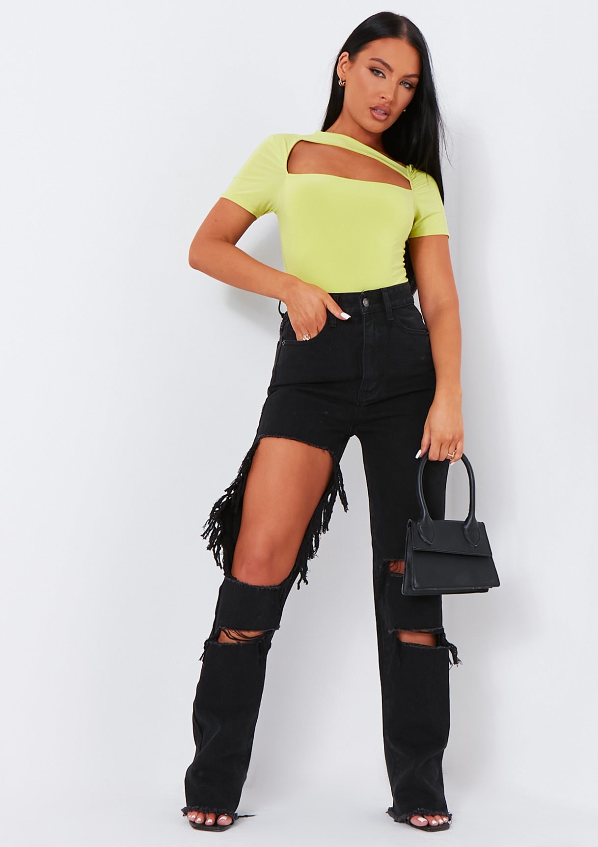 Emi Lime Slinky Cut Out Panel Bodysuit