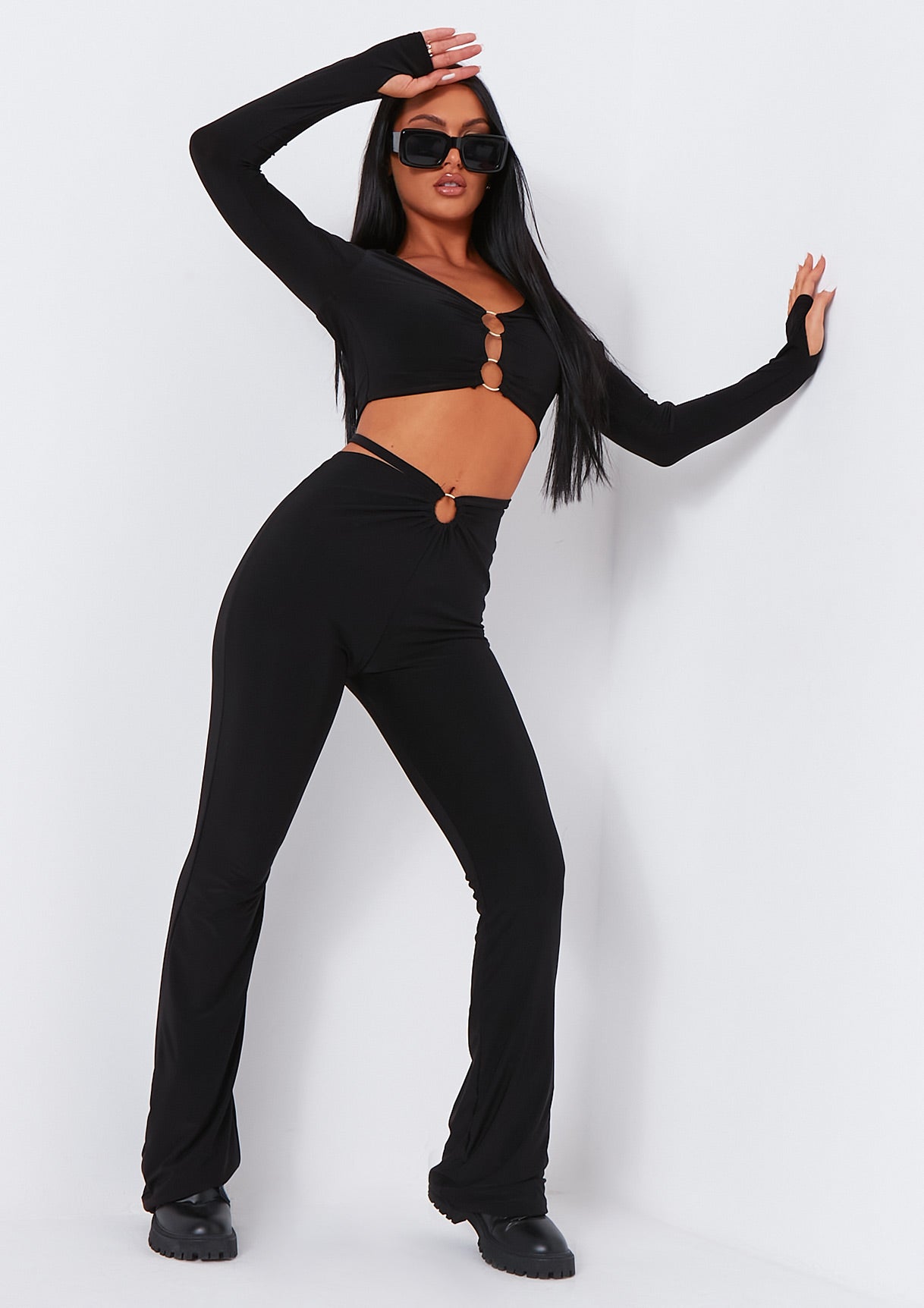 Jenna Black Ring Detail Shoulder Cut Out Crop Top