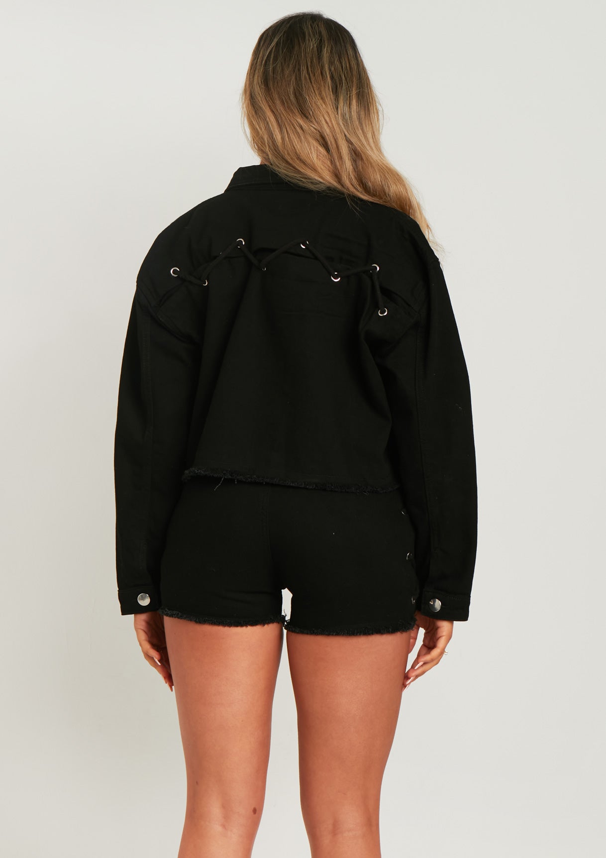 Khari Black Lace Up Denim Jacket