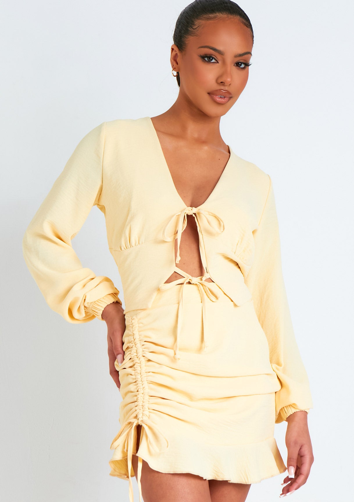 Lola Buttermilk Cream Tie Front Long Sleeve Blouse