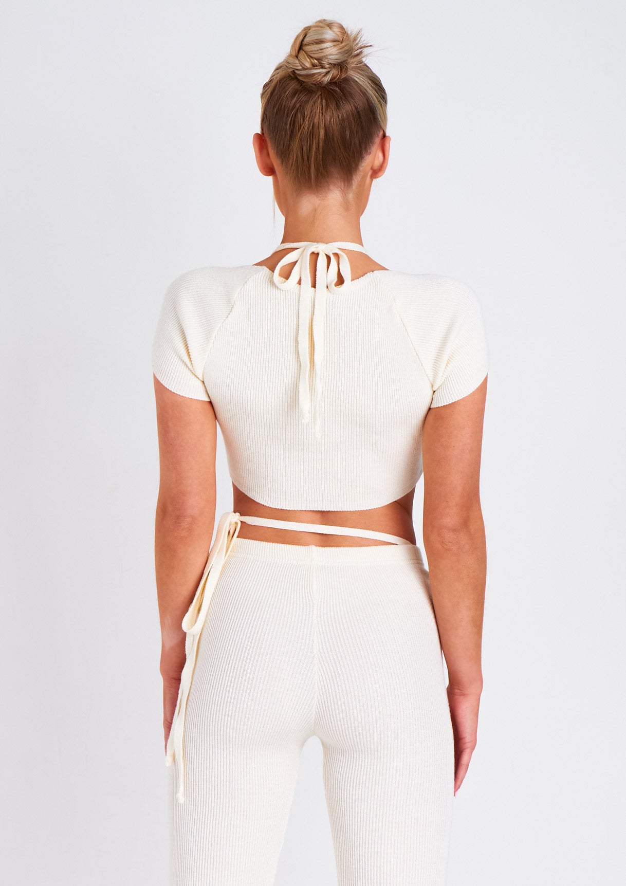 Anna Ivory Twist Front Cap Sleeve Crop Top