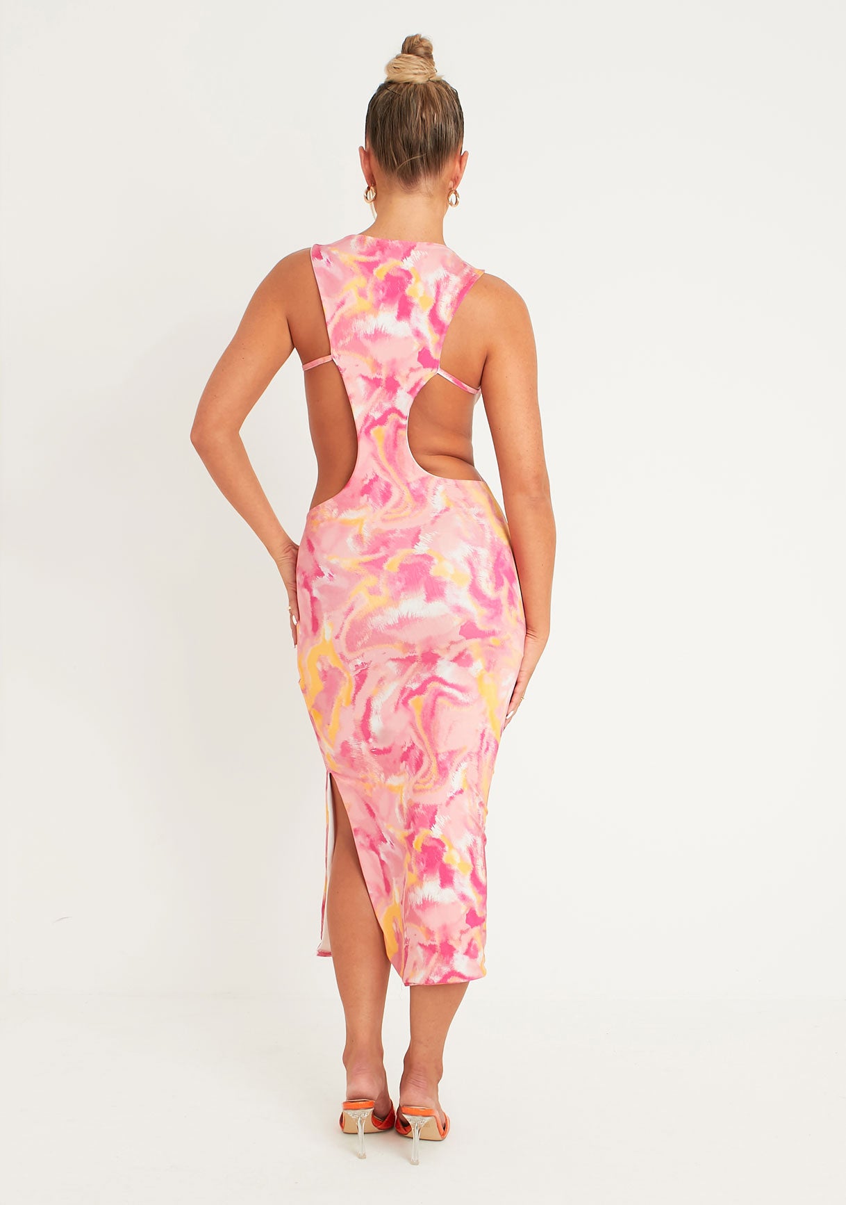 Aniyah Pink Abstract Print Midaxi Cut Out Dress