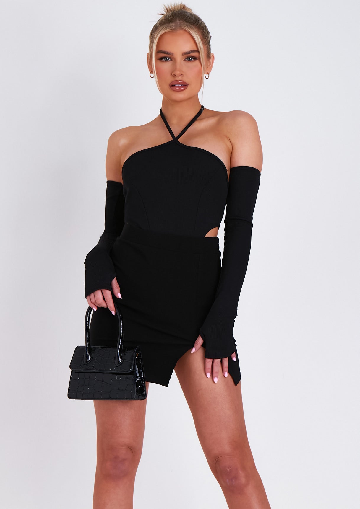 Chelsey Black High Waisted Mini Skirt With Split