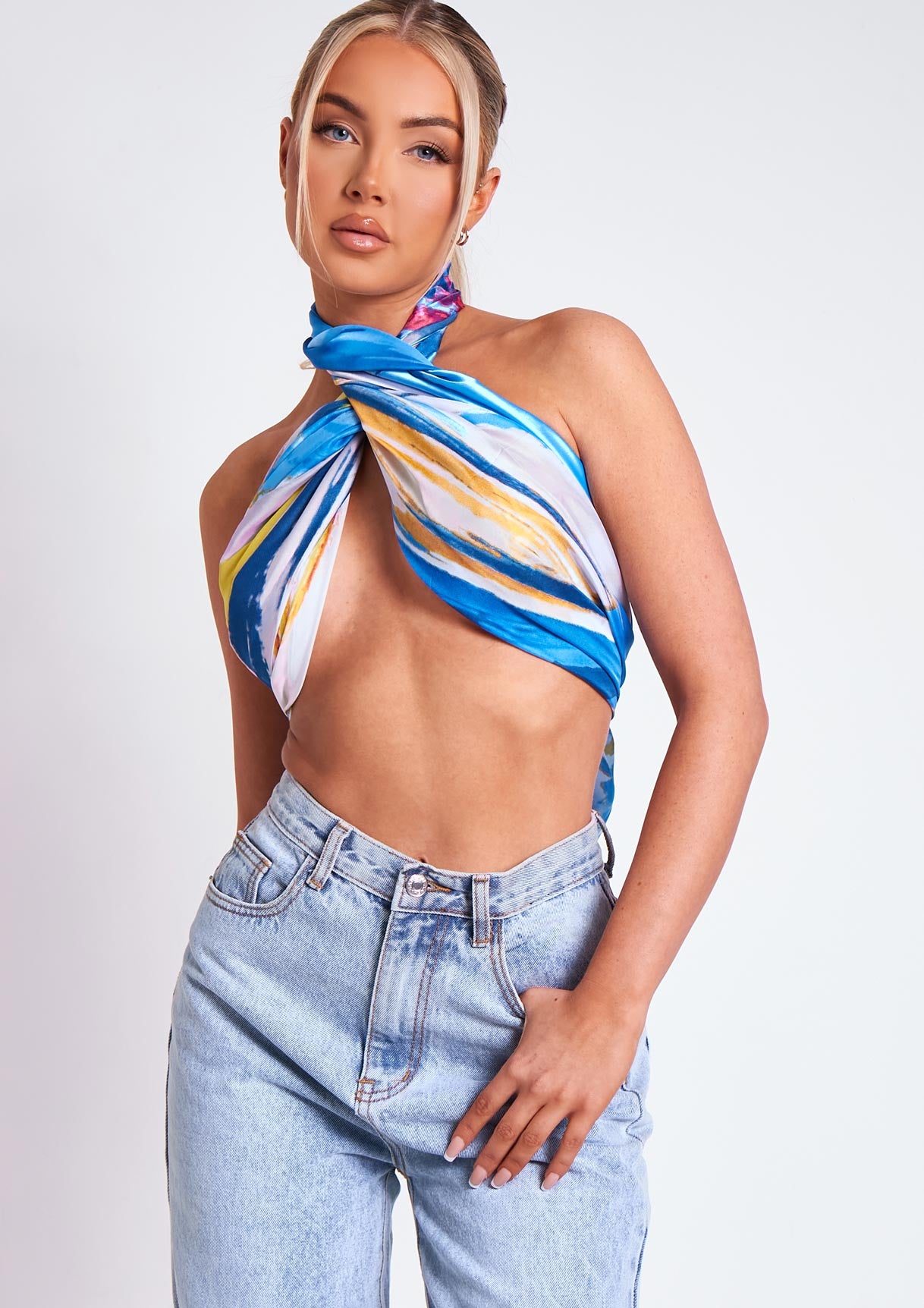 Leia Blue Print Scarf Top