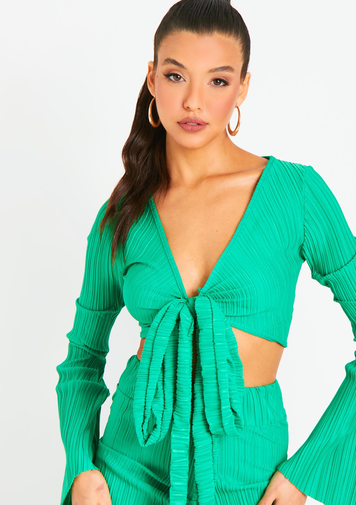 Alice Green Plisse Wrap Tie Crop Top