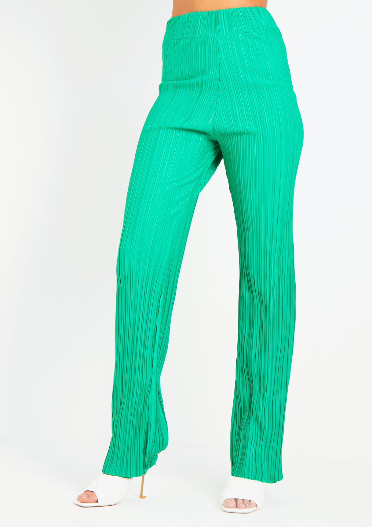 Mia Green Plisse High Waisted Trouser