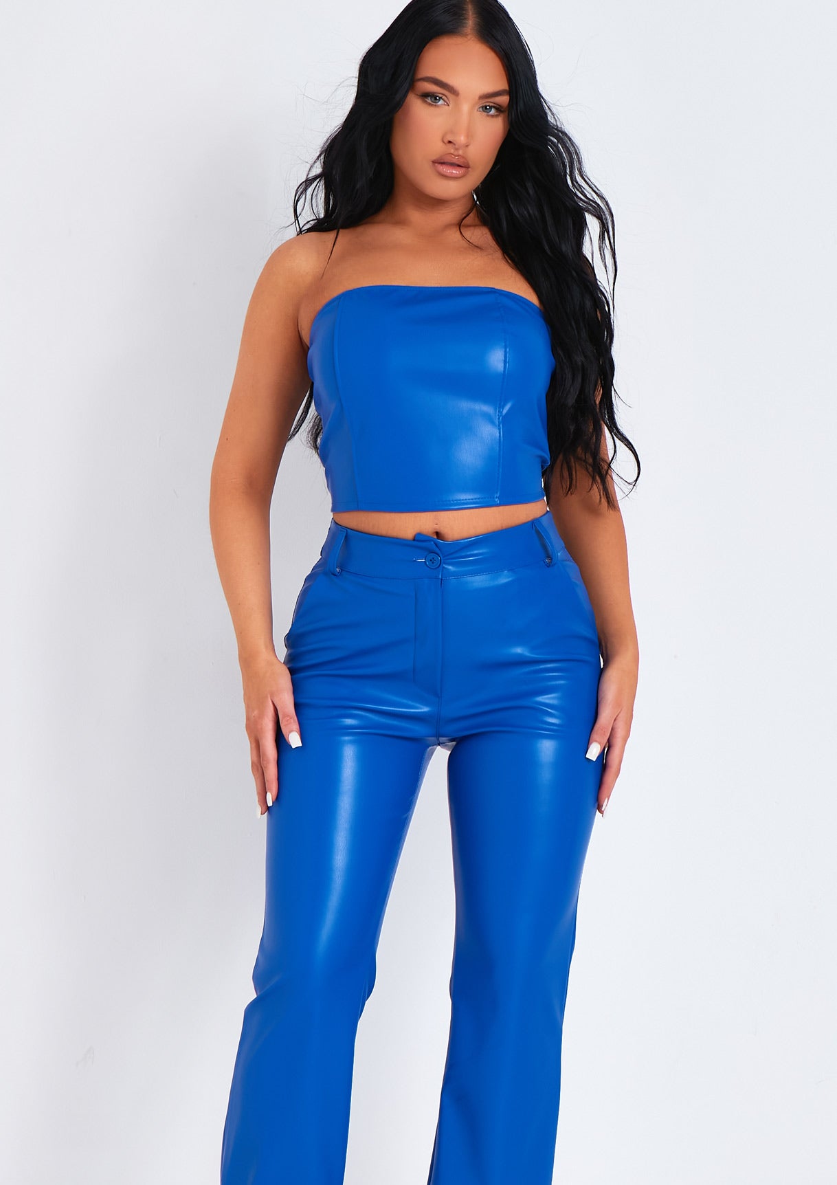 Abby Blue Faux Leather Cropped Corset