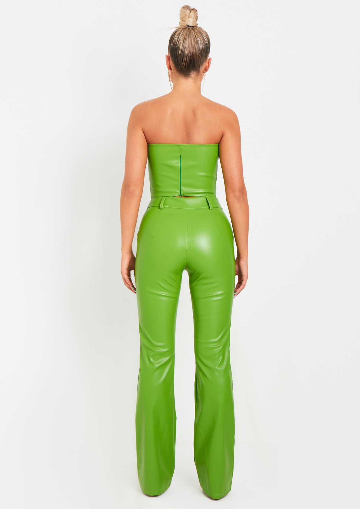 Beth Lime Green High Waisted Faux Leather Trouser