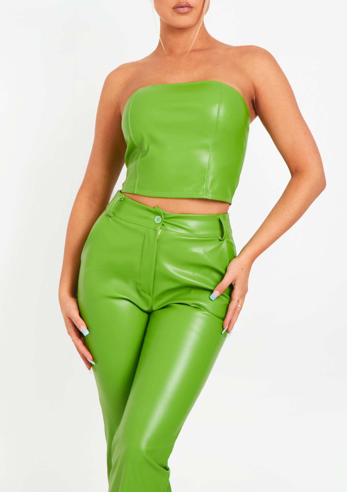 Beth Lime Green High Waisted Faux Leather Trouser