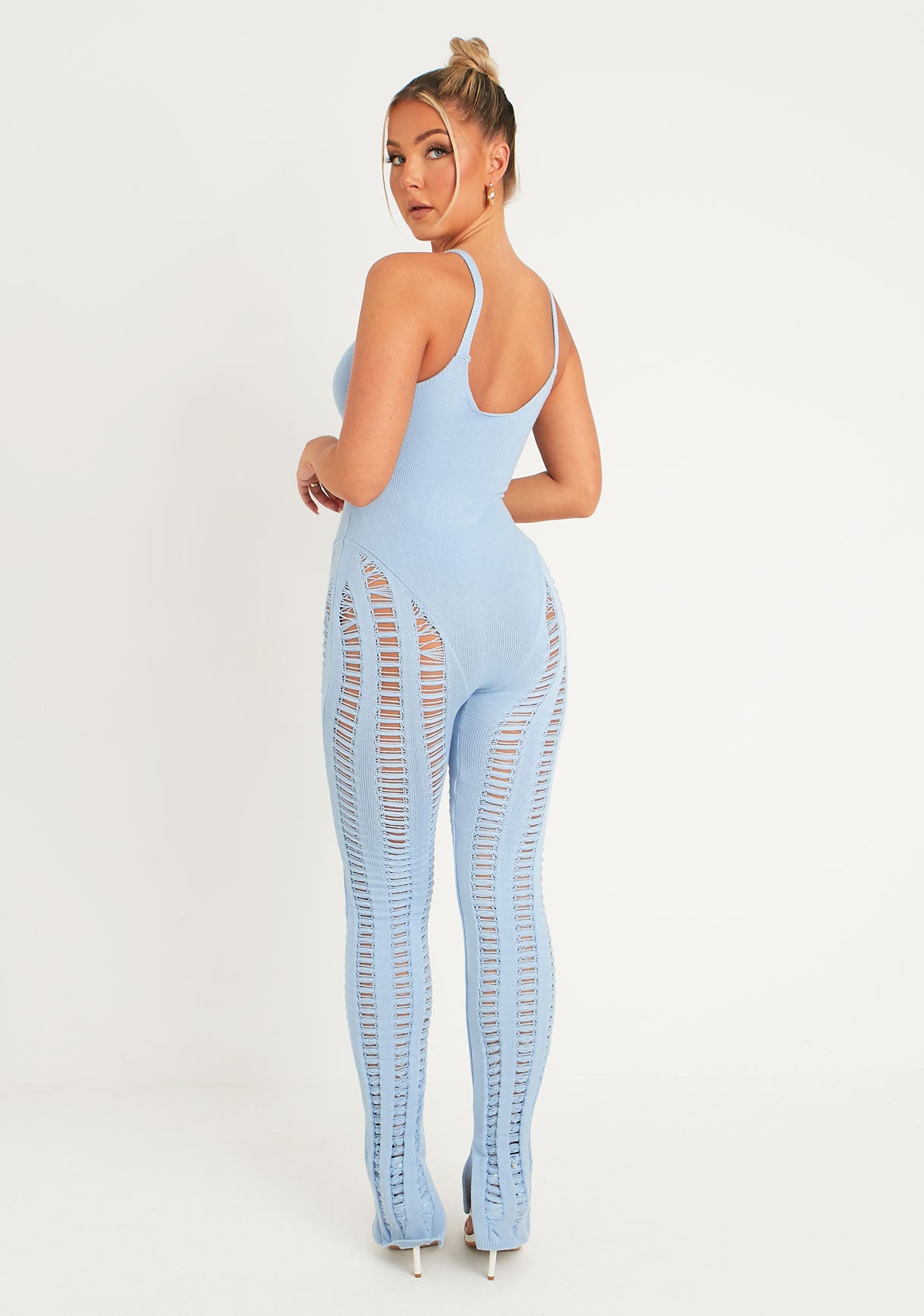 Eva Pastel Blue Laddered Knitted Seam Jumpsuit