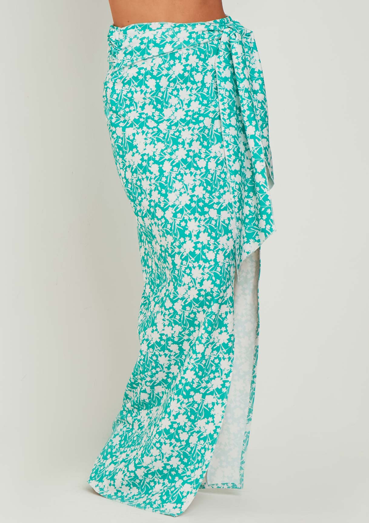 Frankie Teal Green Floral Printed Wrap Around Maxi Skirt