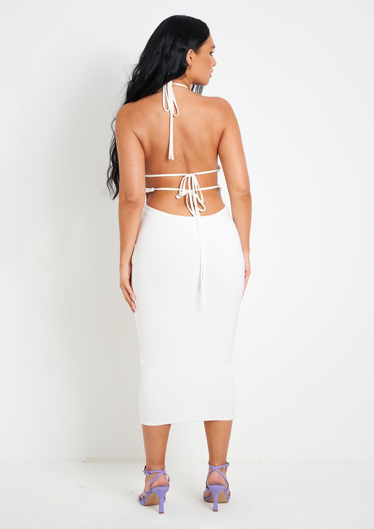 Eloise Cream Double Layer Slinky Tie Back Midi Dress