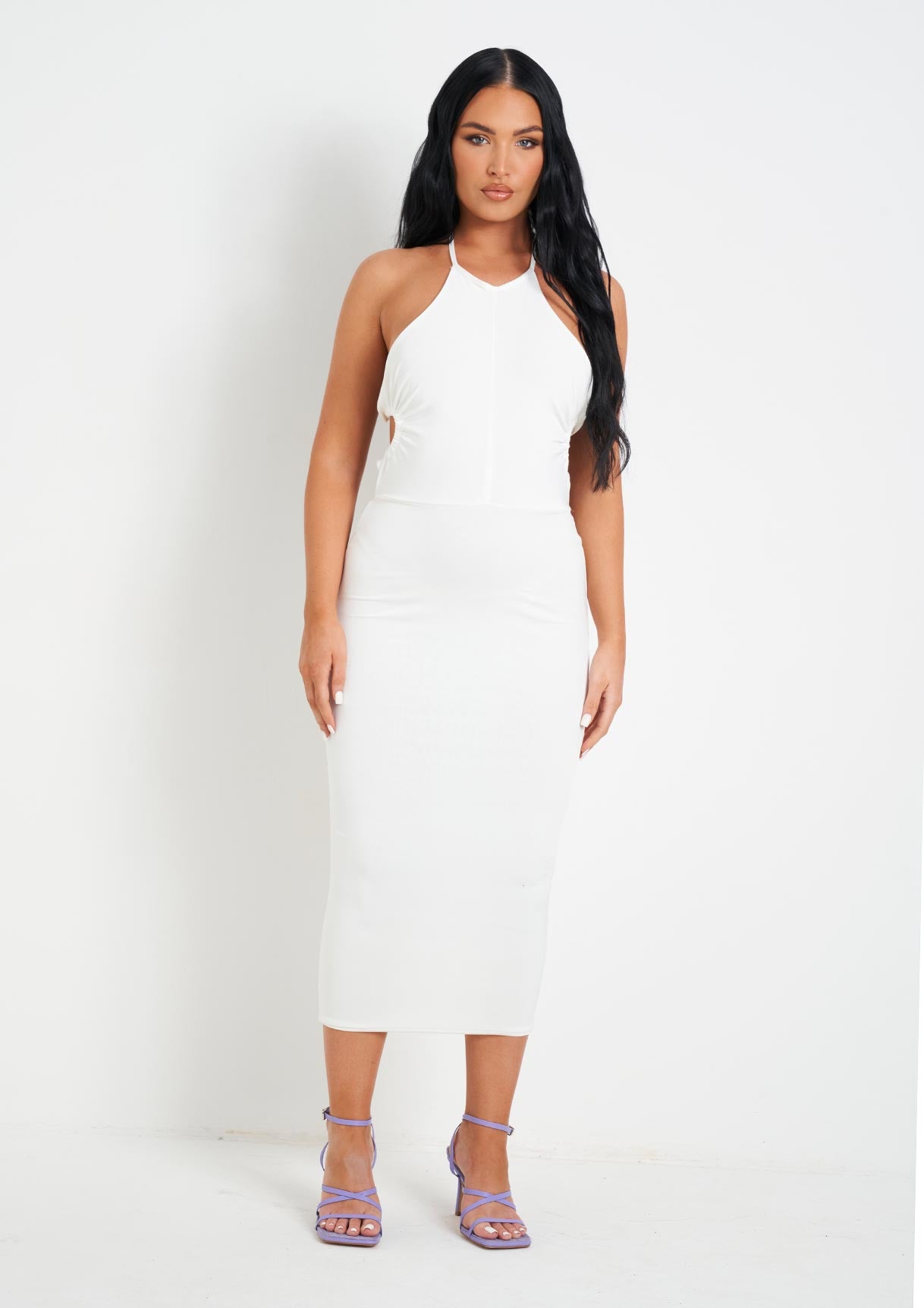 Eloise Cream Double Layer Slinky Tie Back Midi Dress