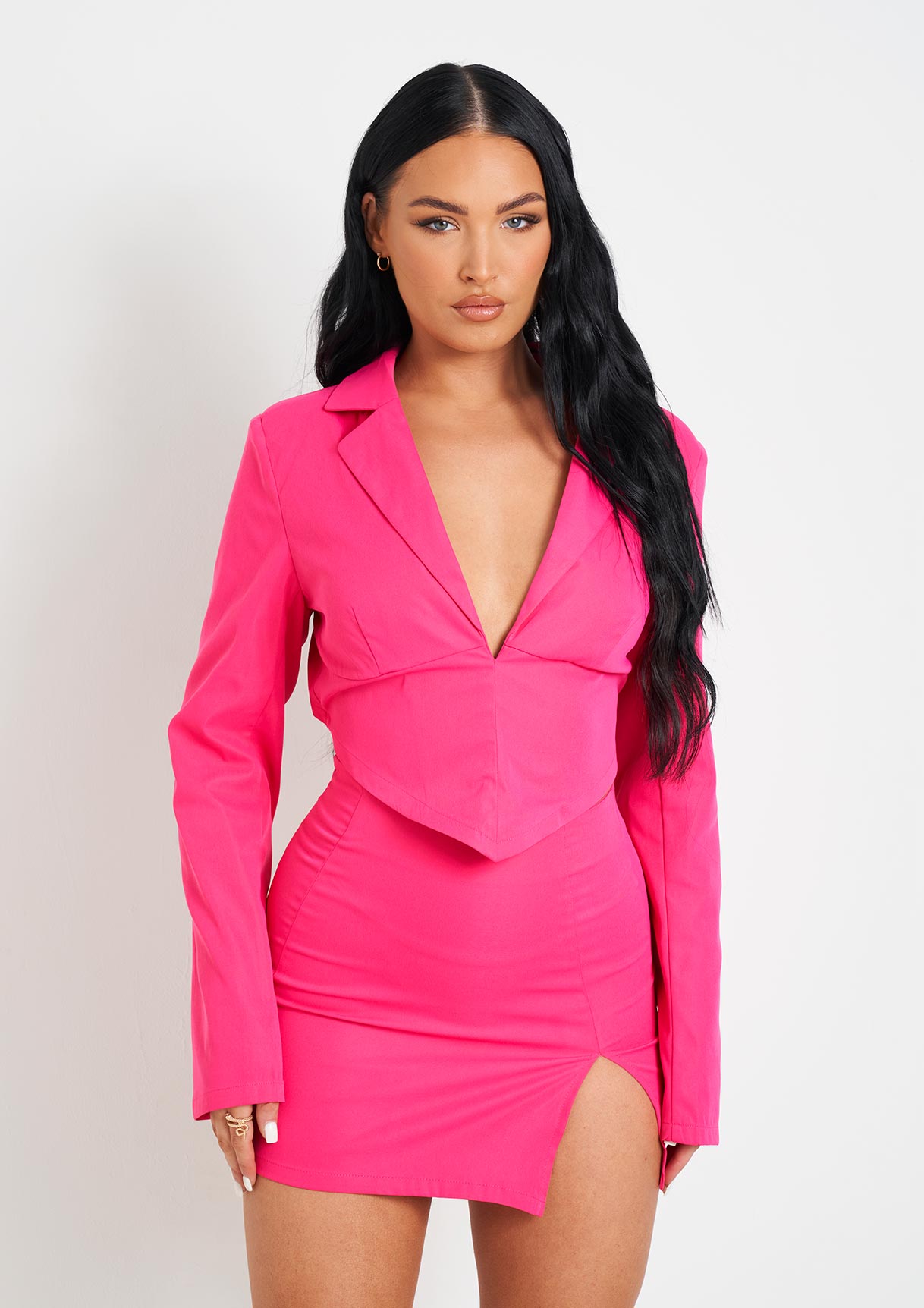 Adeline Pink Woven Slit Mini Skirt