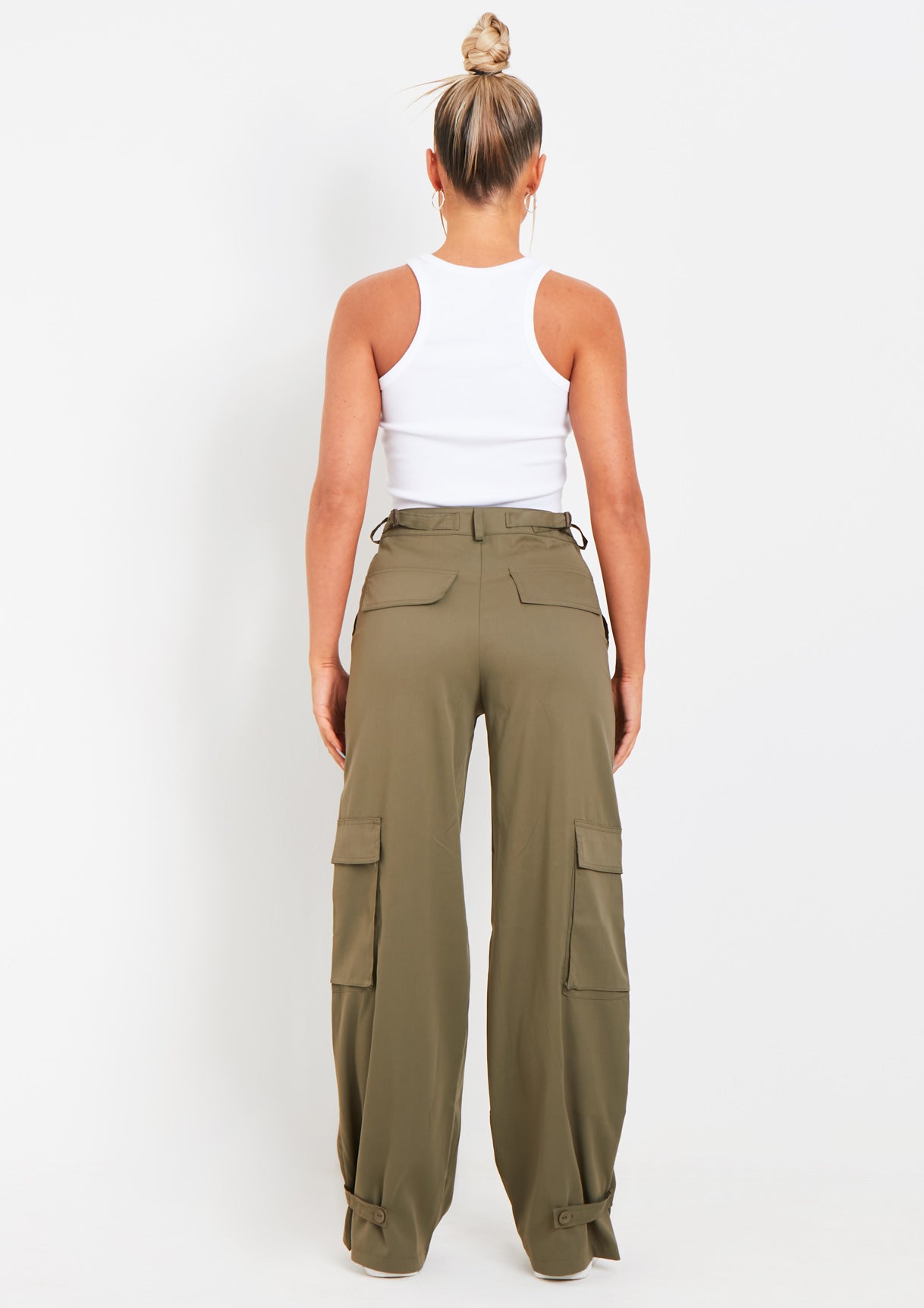 Ainsley Khaki Pocket Detail Mid Rise Cargo Pants