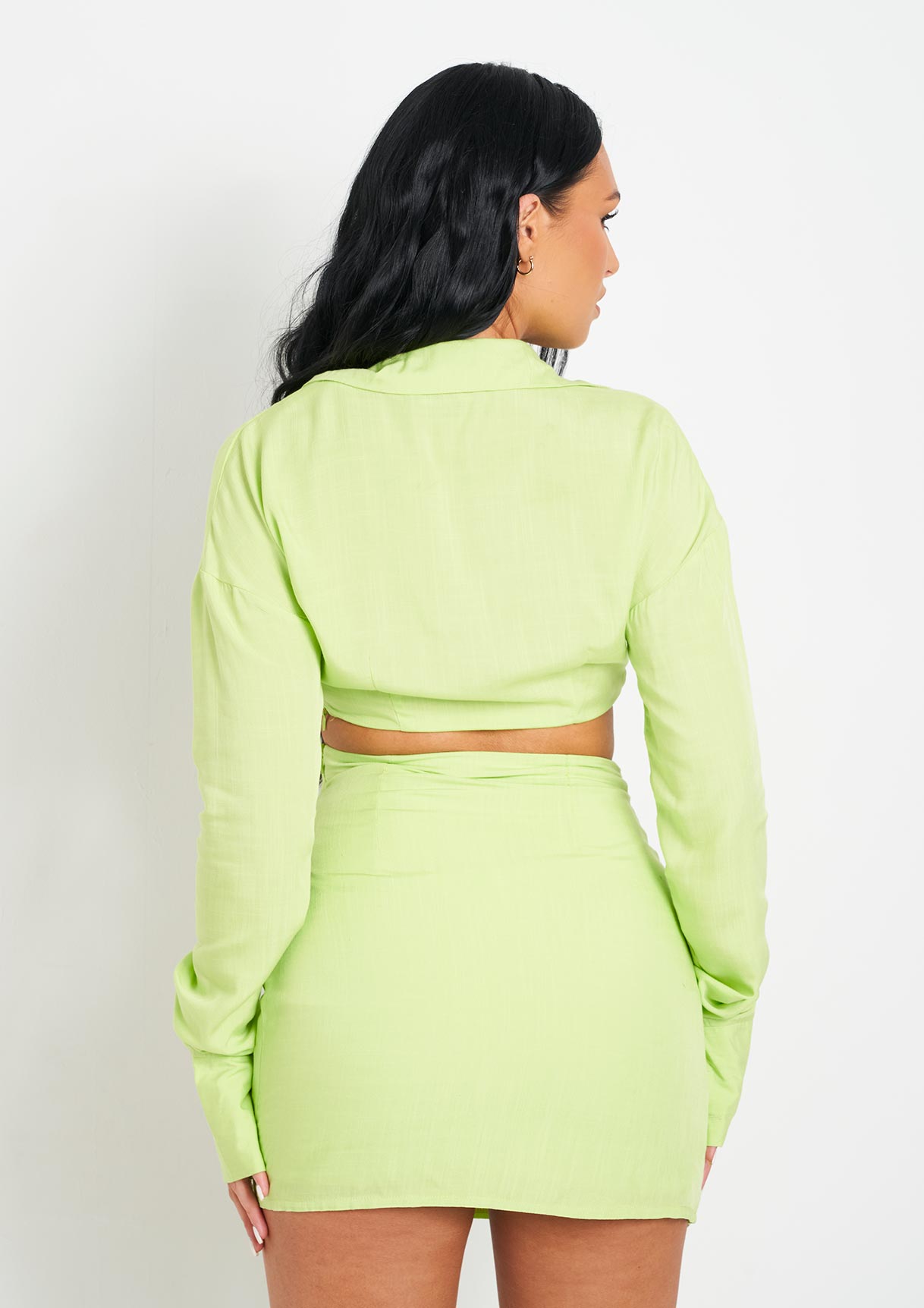 Chaya Lime Linen Twist Front Cropped Shirt