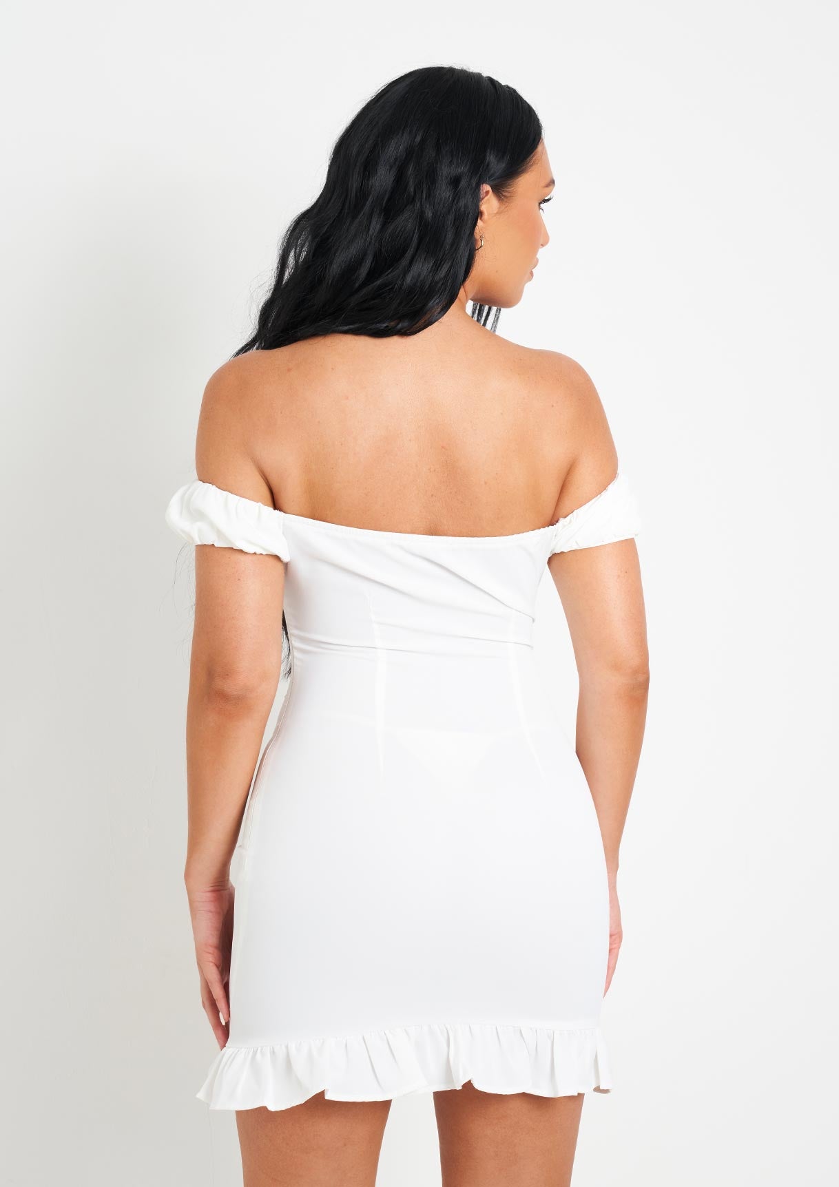 Khalani White Woven Frill Hem Mini Dress