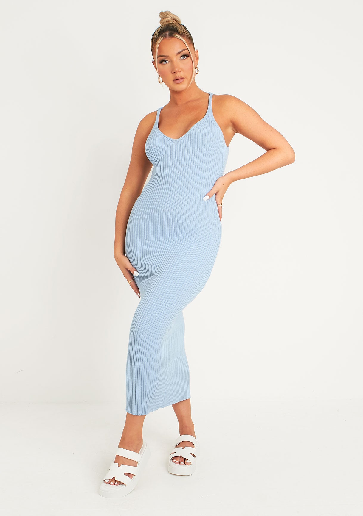 Luella Blue Rib Knit Midi Dress